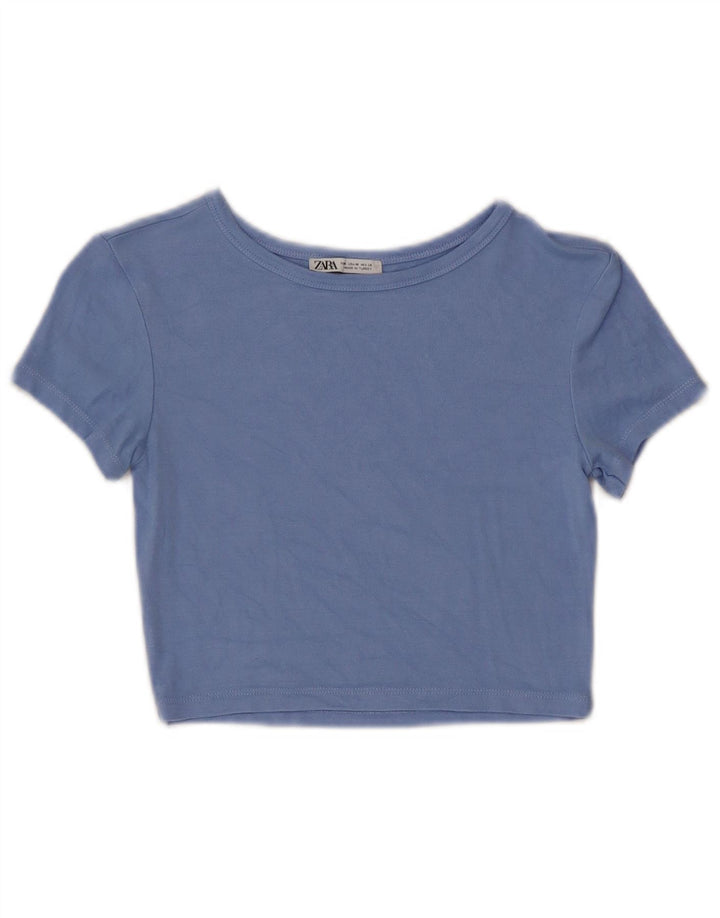 Damski T-shirt Zara Crop Top UK 12 Średni Niebieski