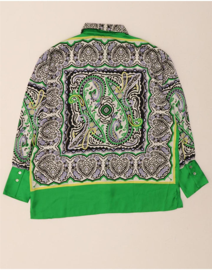 ZARA Womens Oversized Shirt Blouse UK 10 Small Green Paisley Polyester Vintage Zara and Second-Hand Zara from Messina Hembry 