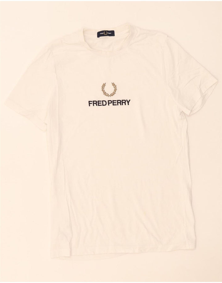Męski T-shirt z grafiką Fred Perry, mały, biały, bawełniany