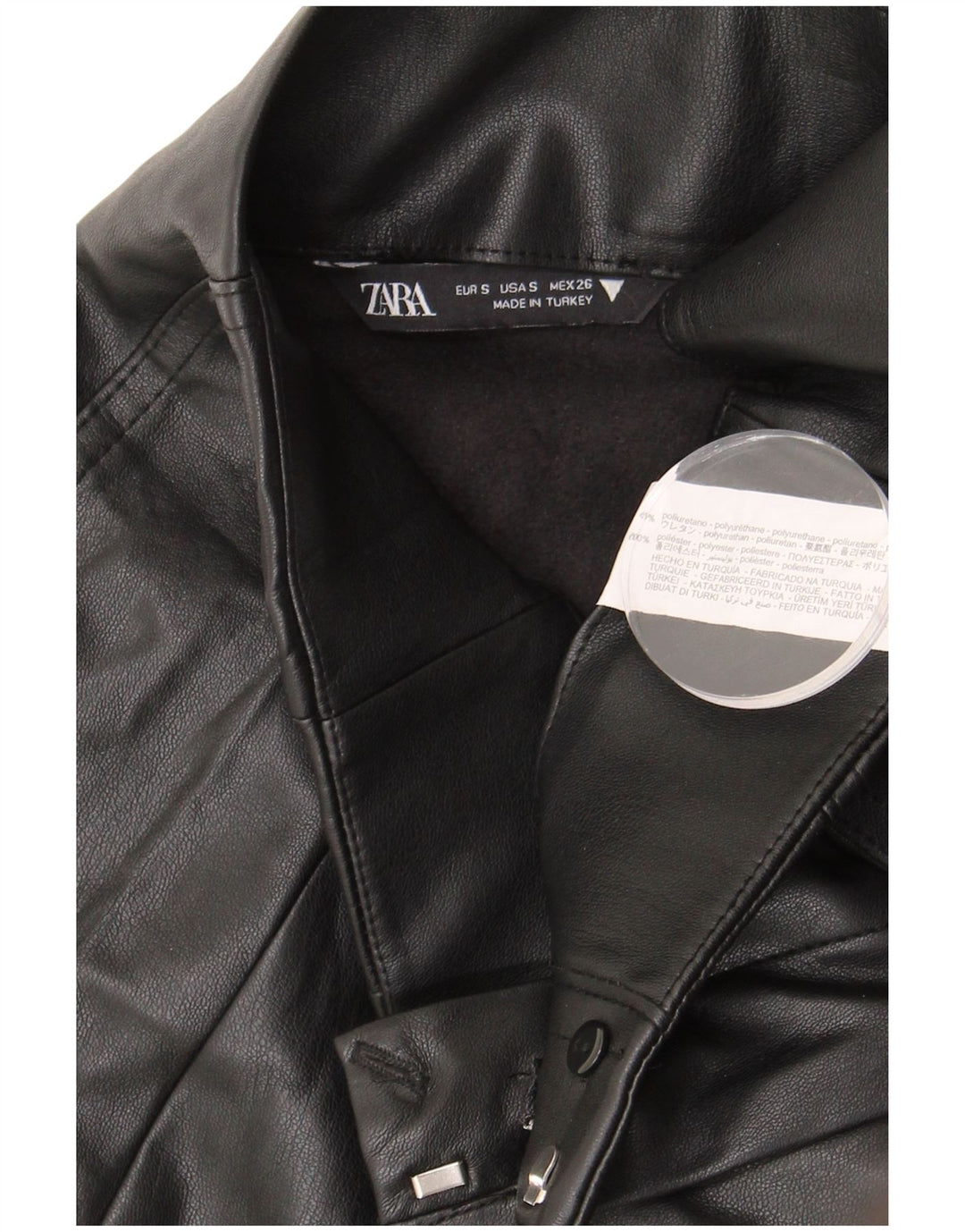 Zara Damska mini spódniczka ze sztucznej skóry, mała W26, czarna, poliuretanowa