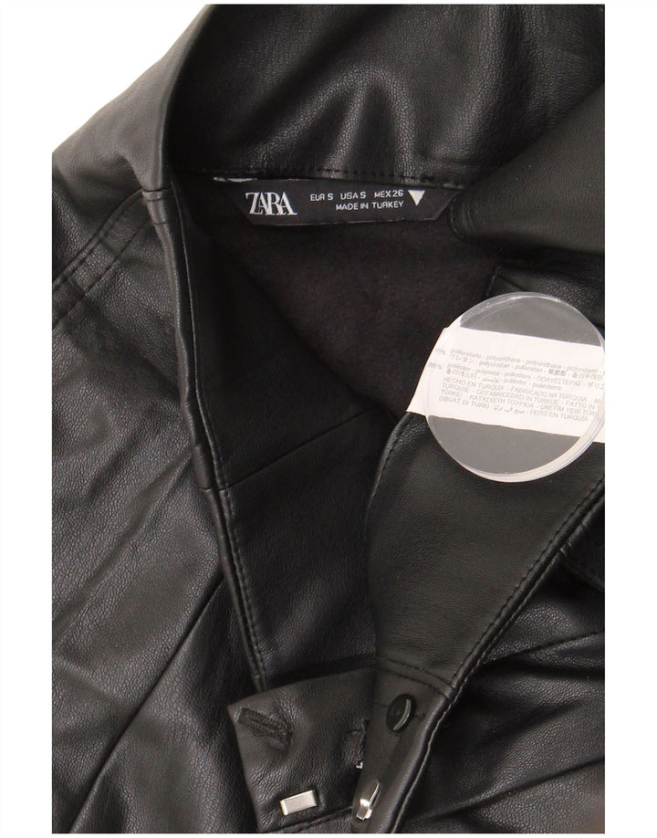 Zara Damska mini spódniczka ze sztucznej skóry, mała W26, czarna, poliuretanowa