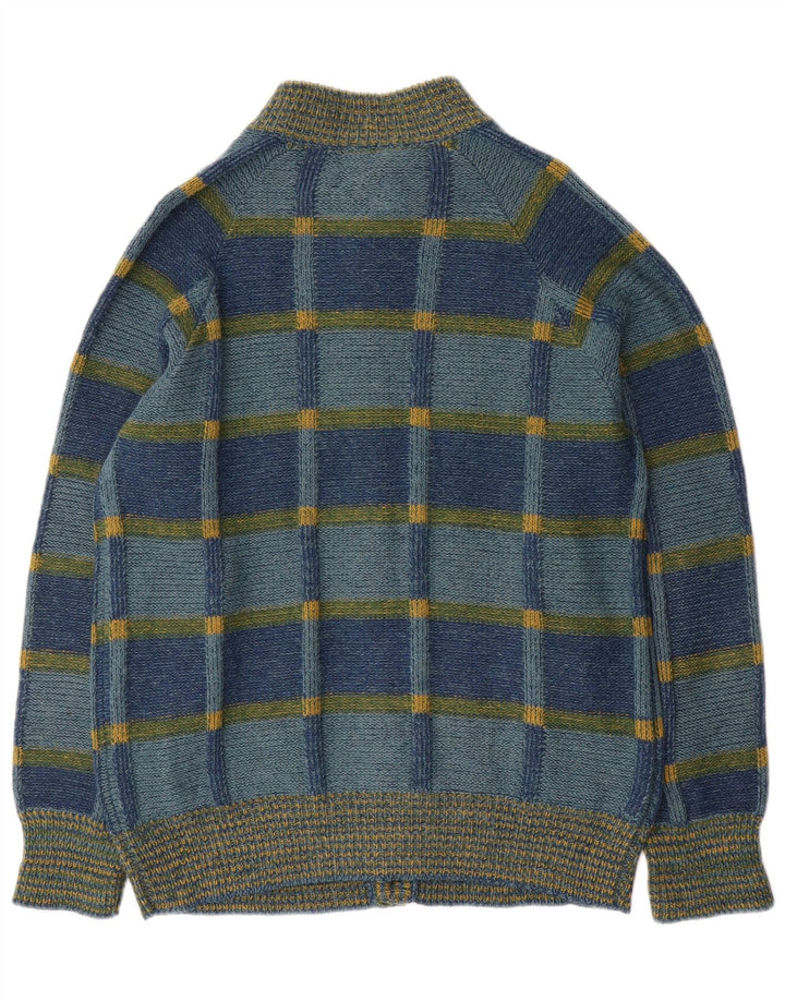 Vintage męski sweter kardigan IT 52 w dużą niebieską kratkę