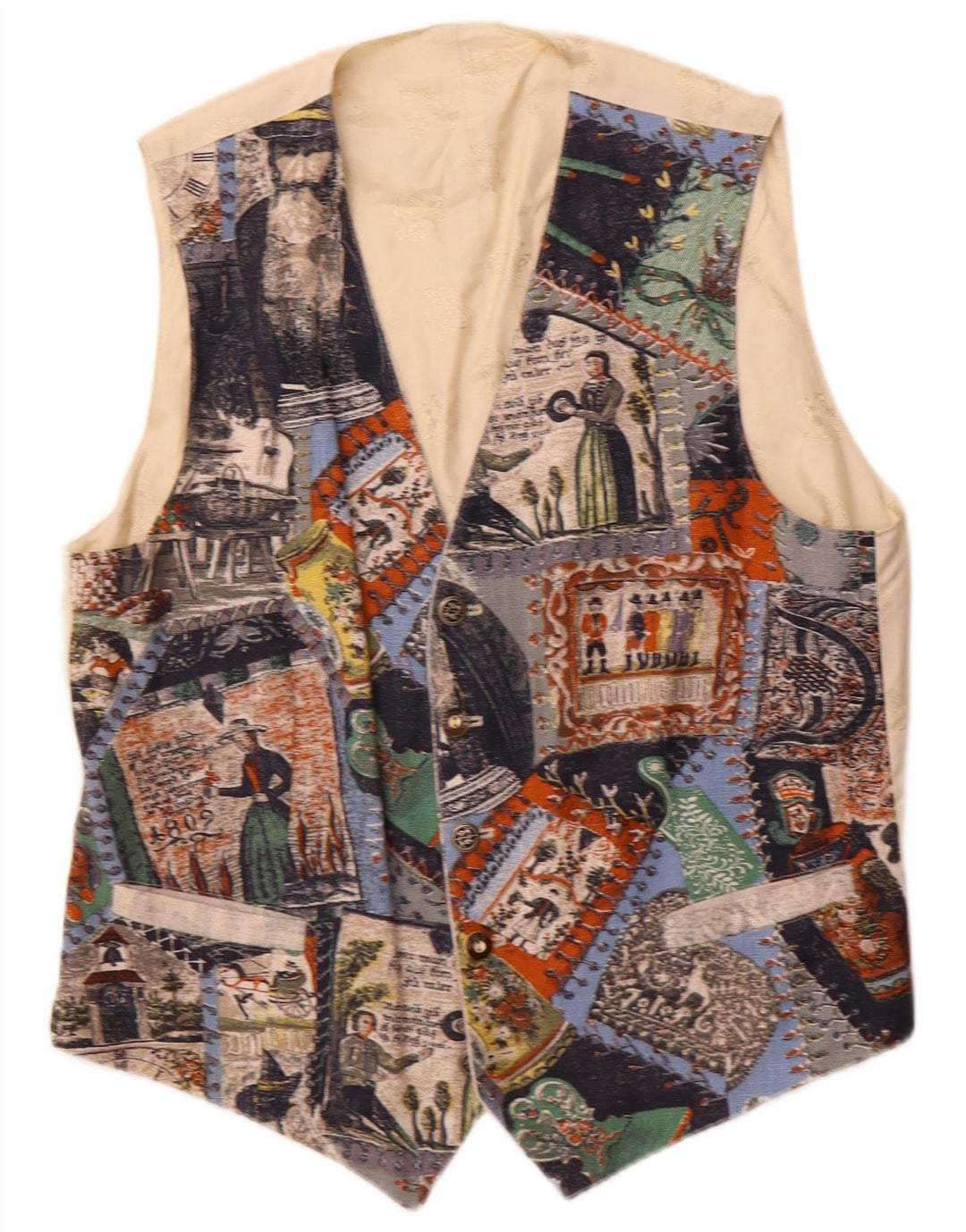 Męska kamizelka z grafiką Julius Lang IT 54 XL Beżowa patchworkowa wiskoza