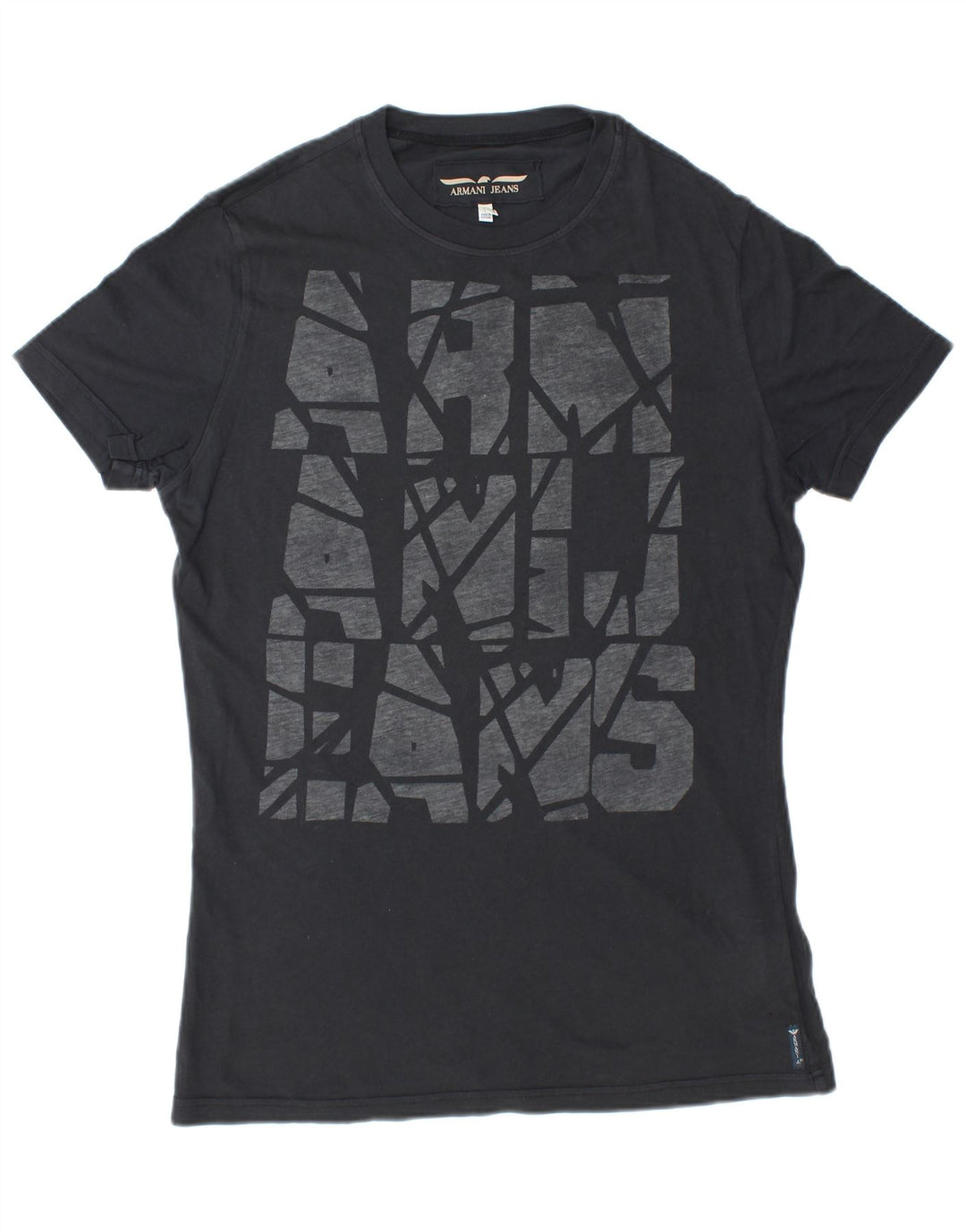ARMANI JEANS Męski T-shirt z grafiką, duży, czarny, bawełniany