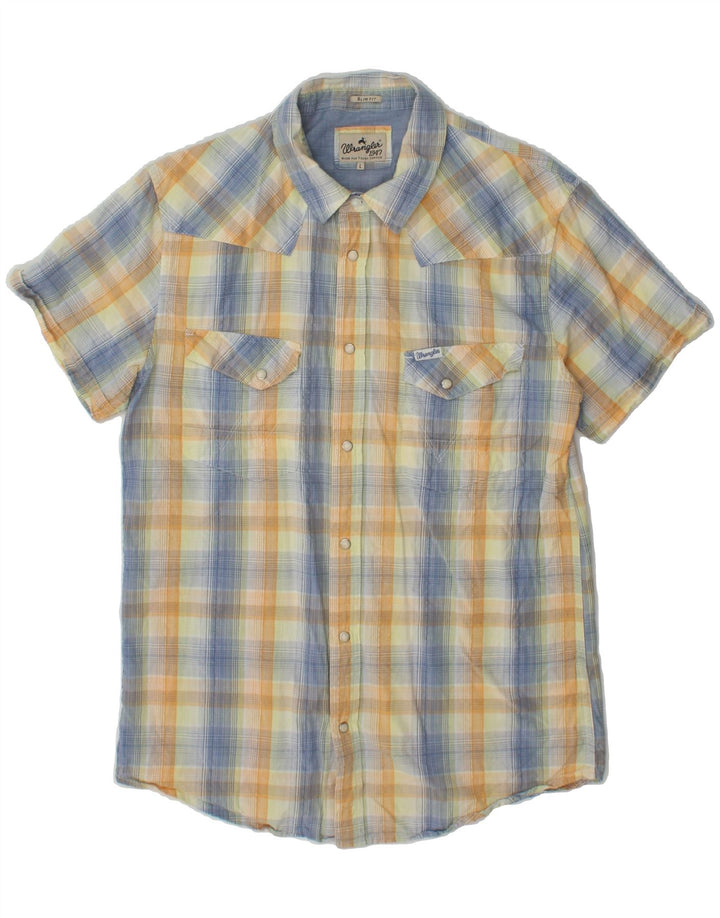 WRANGLER Mens Slim Fit Short Sleeve Shirt Large Multicoloured Check Cotton Vintage Wrangler and Second-Hand Wrangler from Messina Hembry 
