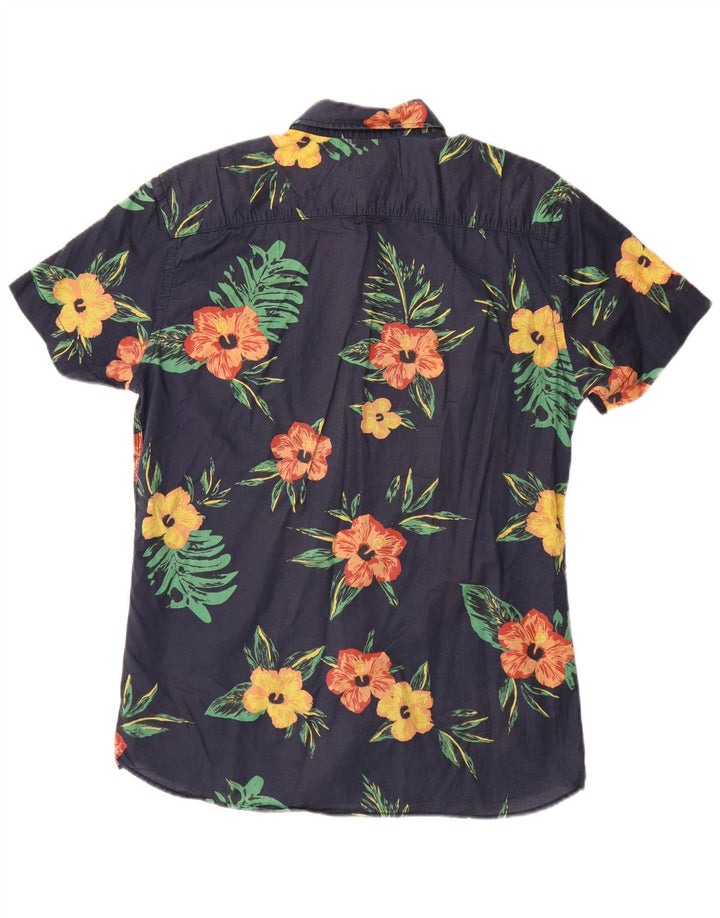 Męska koszula z krótkim rękawem JACK & JONES, duża, granatowa, bawełniana w kwiaty