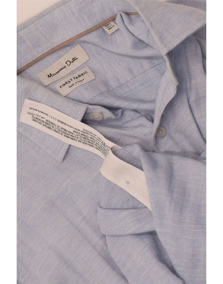 MASSIMO DUTTI Koszula męska, mała, niebieska, bawełniana w jodełkę