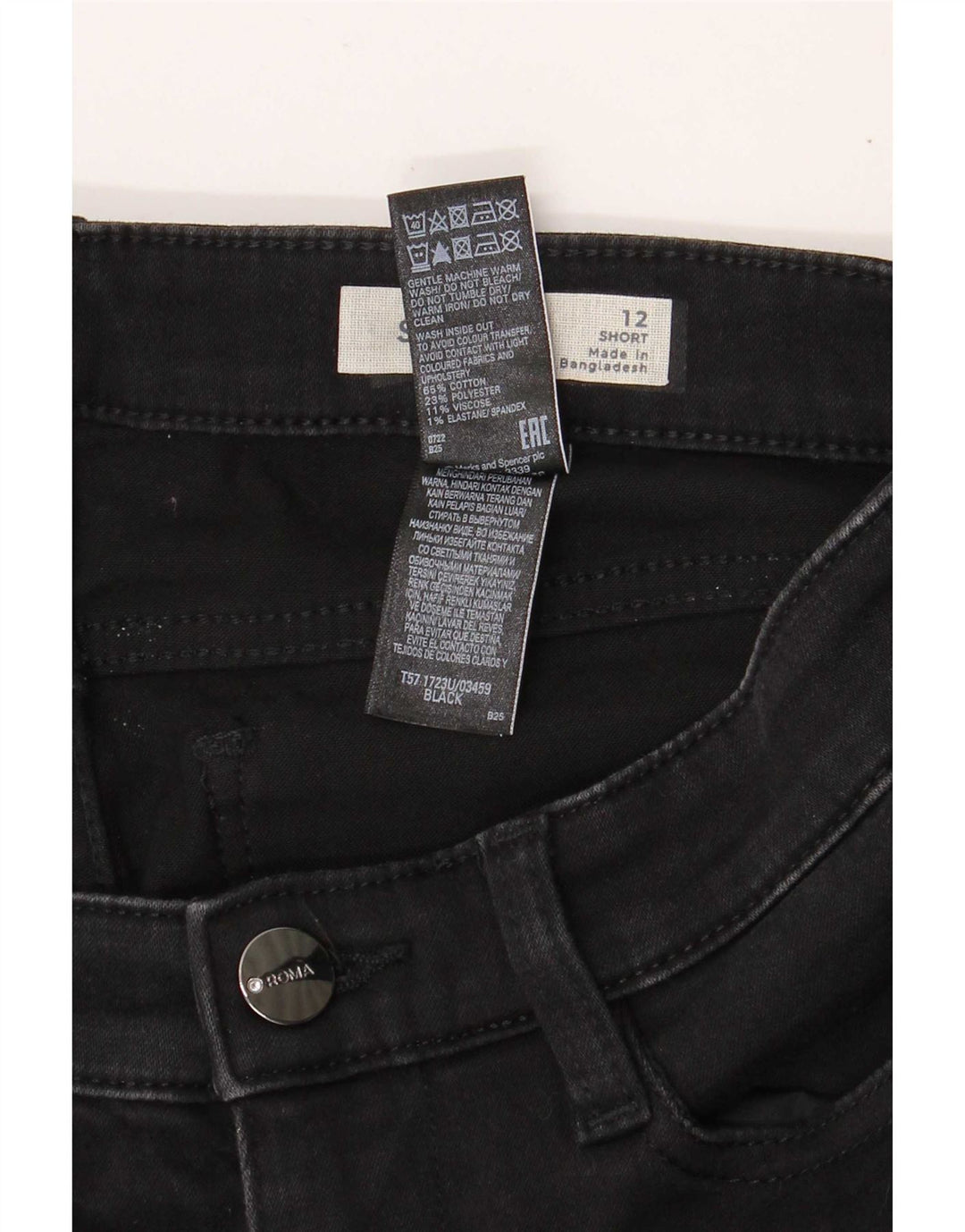 Marks & Spencer Damskie Krótkie Proste Dżinsy UK 12 Średnie W28 L29 Czarne
