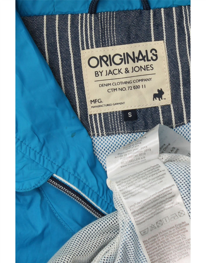 Męska kurtka przeciwdeszczowa z kapturem Jack & Jones UK 36 Small Blue Nylon