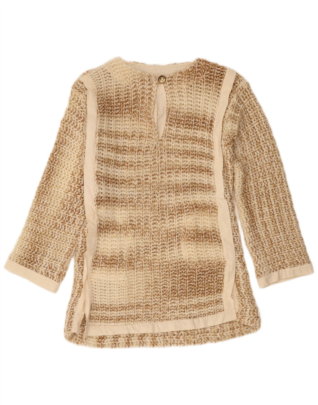 Sweter damski w stylu vintage, zapinany na guziki, UK 10, mały, beżowy, nakrapiany