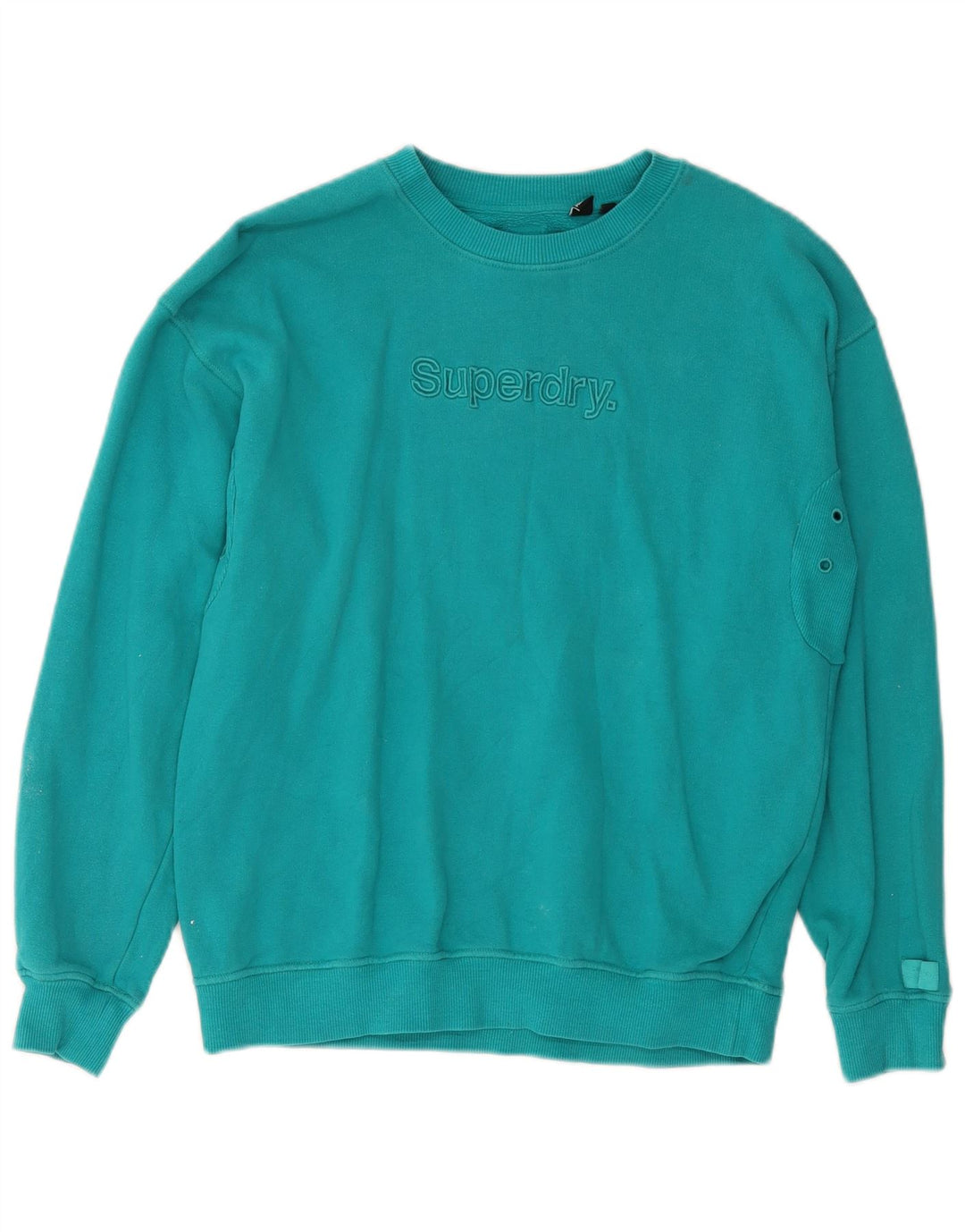 SUPERDRY Męski sweter z grafiką, mały, turkusowy, bawełniany