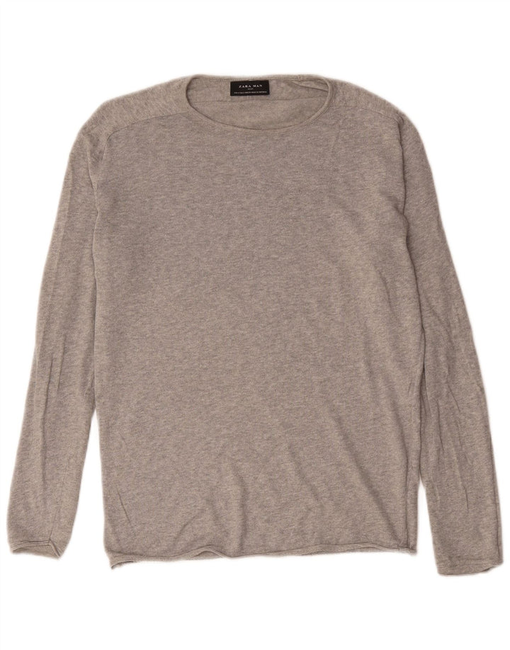Męski sweter Zara z dekoltem w łódkę, mały, szary, nakrapiany