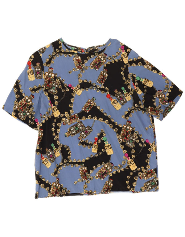 Vintage Womens Graphic Blouse Top UK 14 Large Blue Floral