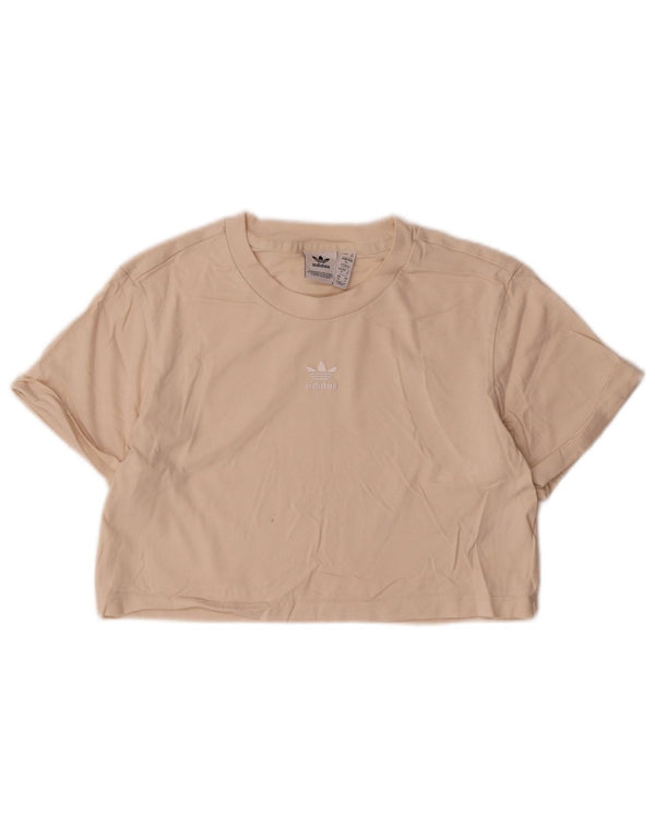 Adidas Womens Crop T-Shirt Top UK 10 Small Beige Cotton