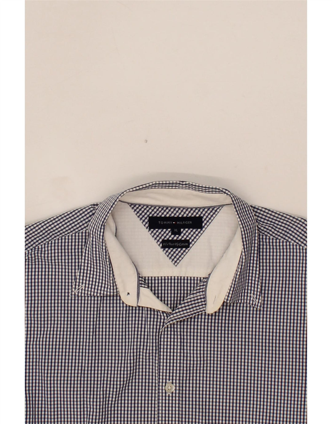 TOMMY HILFIGER Mens Shirt XL Navy Blue Gingham Cotton Vintage Tommy Hilfiger and Second-Hand Tommy Hilfiger from Messina Hembry 