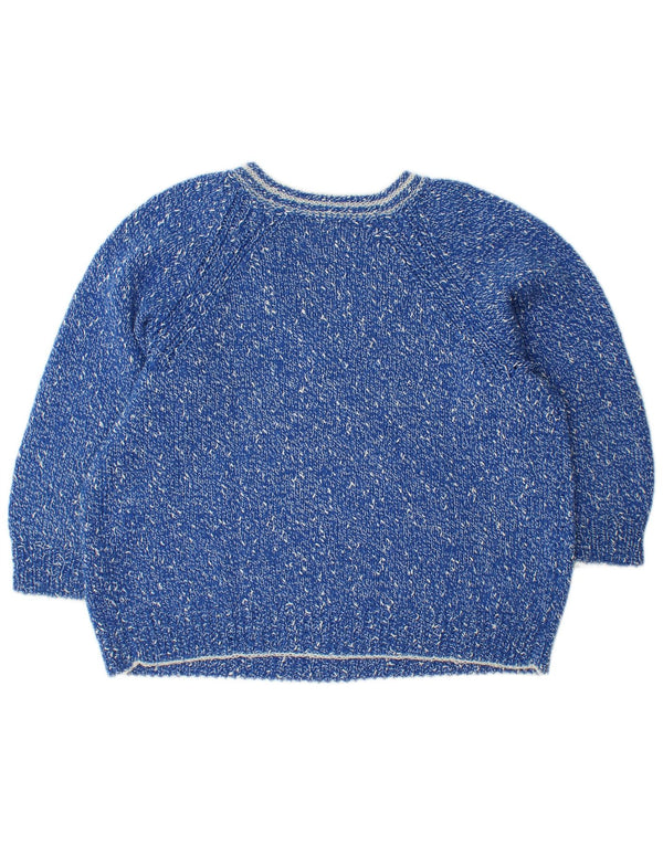 VINTAGE damski sweter o luźnym kroju z dekoltem w kształcie litery V, UK 14, średni niebieski nakrapiany