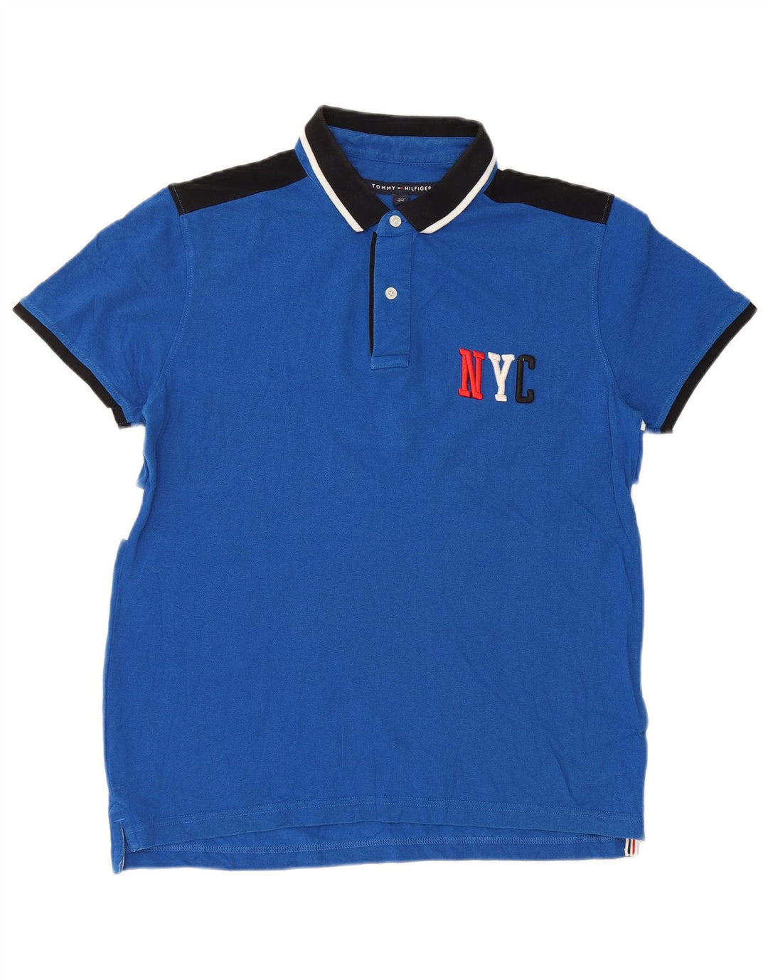 Męska koszulka polo Tommy Hilfiger o dopasowanym kroju, mała, niebieska, z blokami kolorów