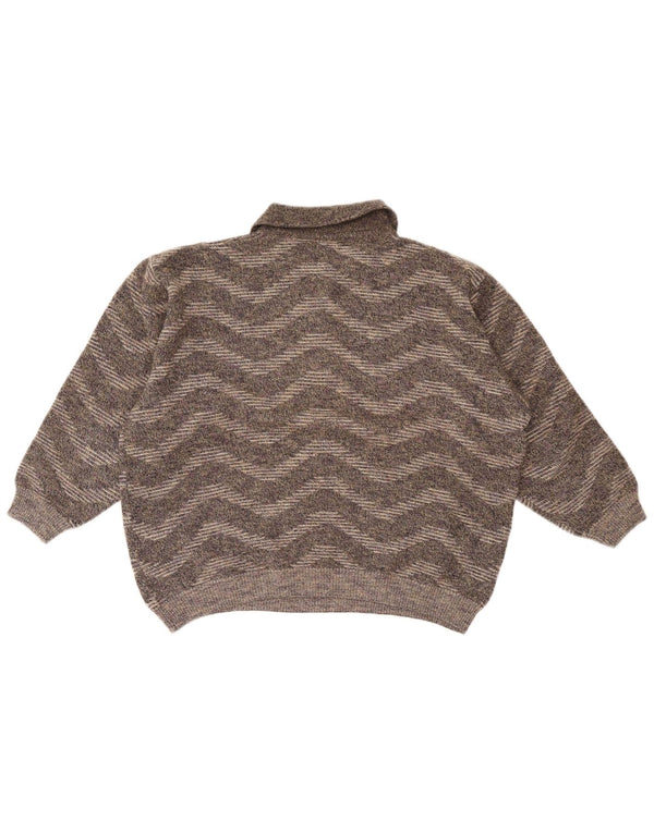 Vintage Mens Polo Neck Jumper Sweater UK 18 XL Grey Chevron