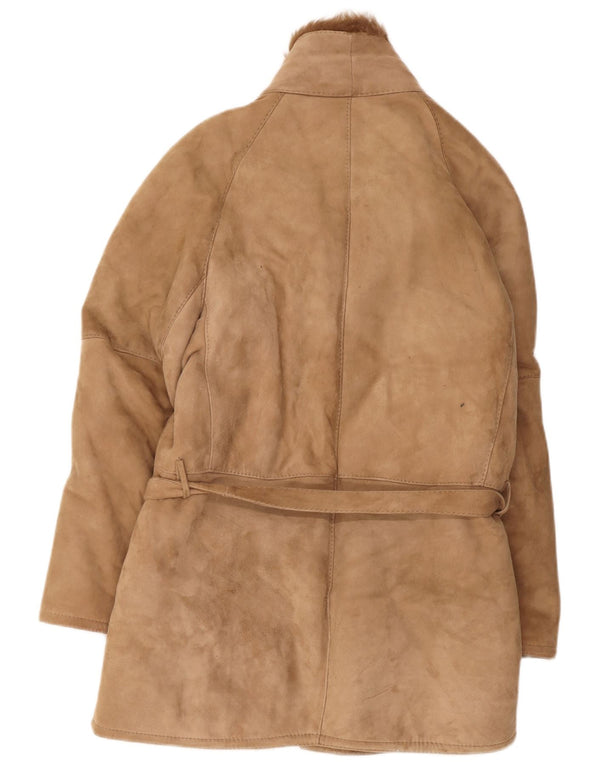 Vintage męski płaszcz z owczej skóry IT 46 Small Beige