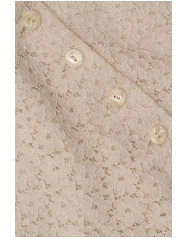 Damska bluzka koszulowa z krótkim rękawem VINTAGE IT 46, duża w kolorze złamanej bieli, w kwiaty