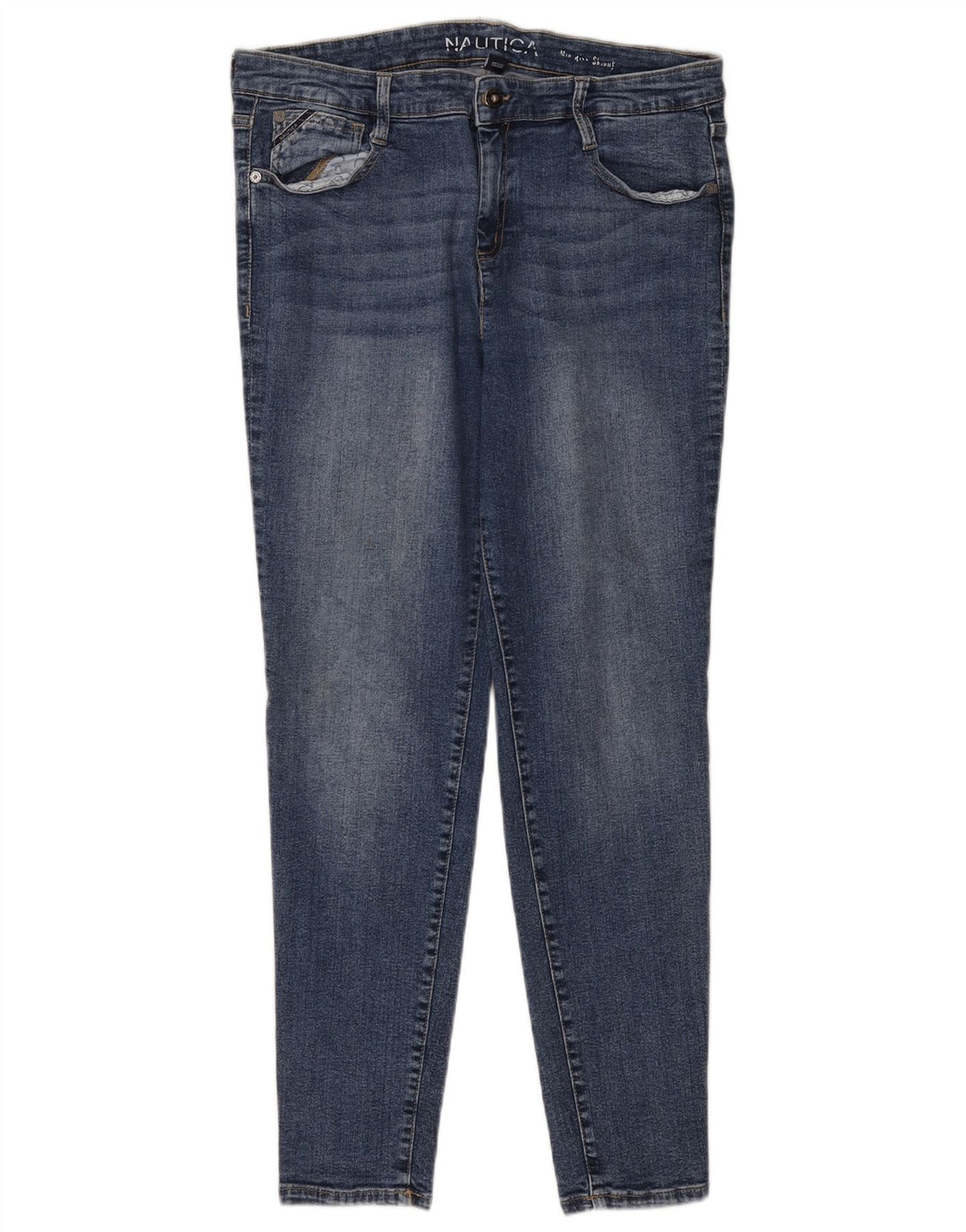 Damskie jeansy skinny ze średnim stanem Nautica UK 16, duże W34 L29, niebieska bawełna
