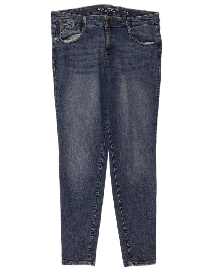 Damskie jeansy skinny ze średnim stanem Nautica UK 16, duże W34 L29, niebieska bawełna