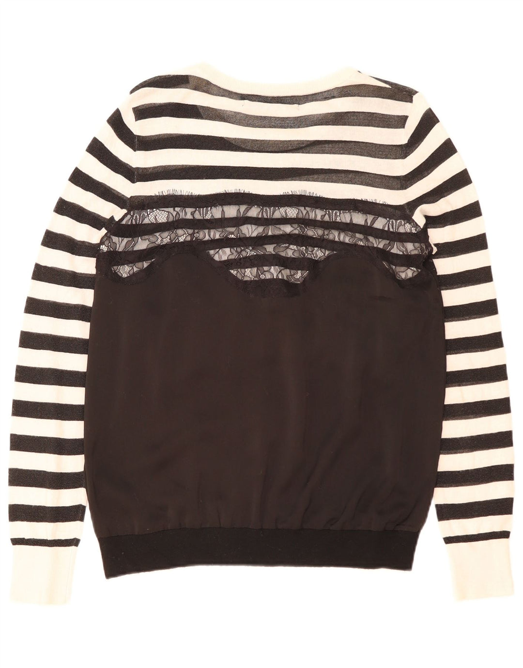Damski sweter Guess z dekoltem w łódkę, UK 8, mały, czarny, poliestrowy w paski