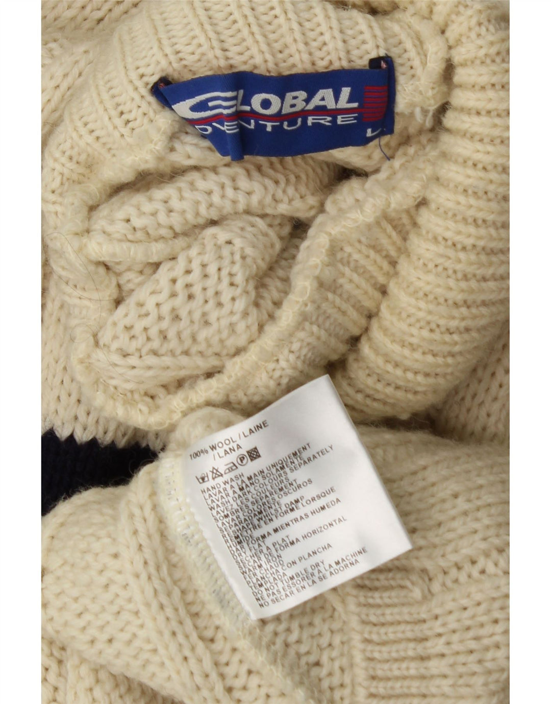 Męski sweter z golfem VINTAGE, duży, wełniany w białe paski