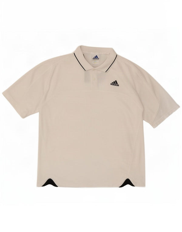 Męska koszulka polo Adidas UK 44/46, duża, biała, poliestrowa