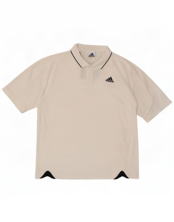 Męska koszulka polo Adidas UK 44/46, duża, biała, poliestrowa
