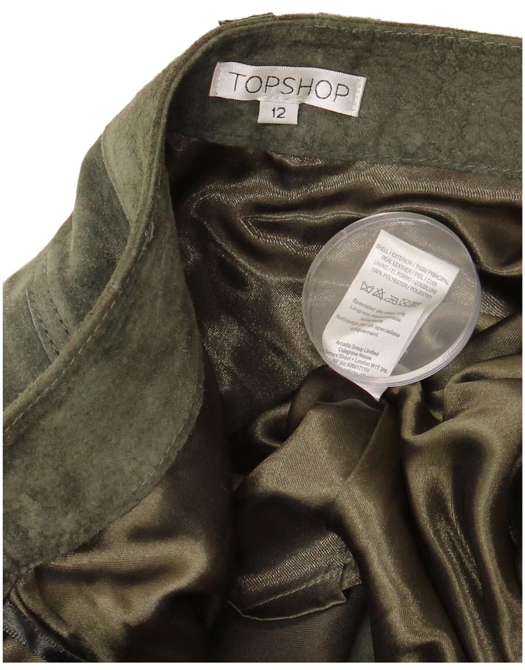 TOPSHOP Damska zamszowa spódnica UK 12 Średnia W32 Skóra khaki