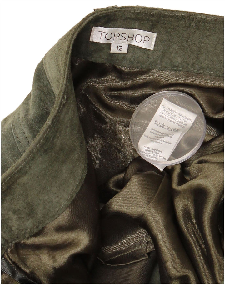 TOPSHOP Damska zamszowa spódnica UK 12 Średnia W32 Skóra khaki
