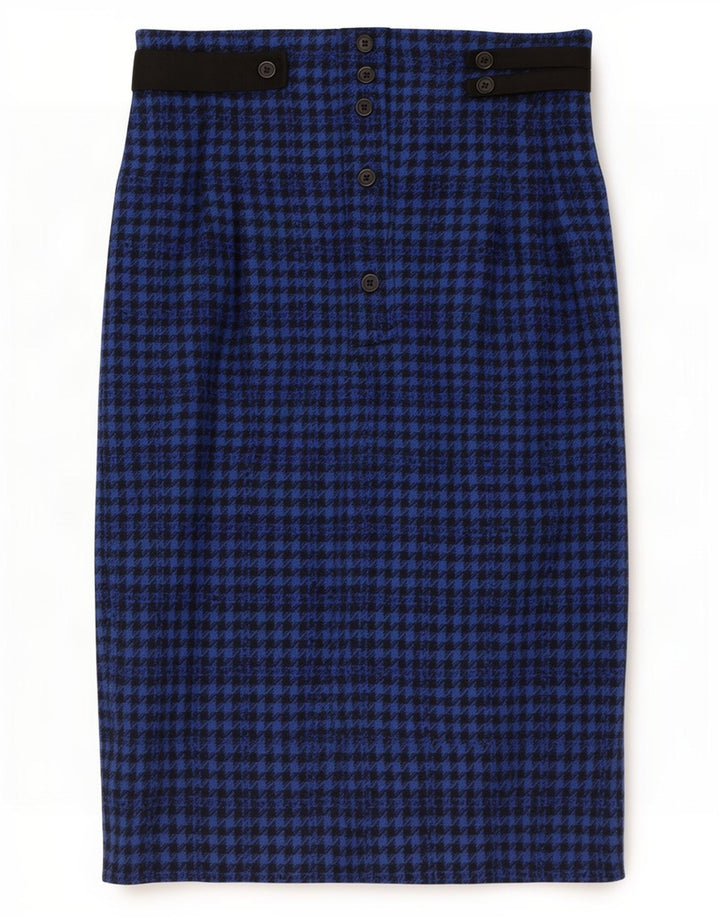 Damska spódnica midi w stylu vintage IT 42 Medium W28 Niebieska wełna w pepitkę