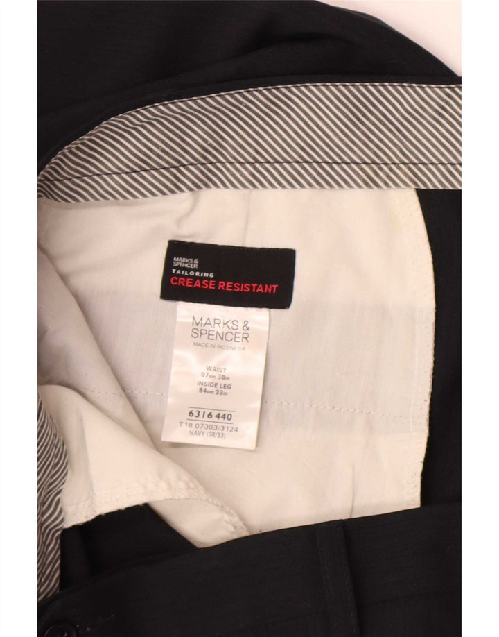 Marks & Spencer Męskie proste spodnie garniturowe W38 L33 Granatowy poliester