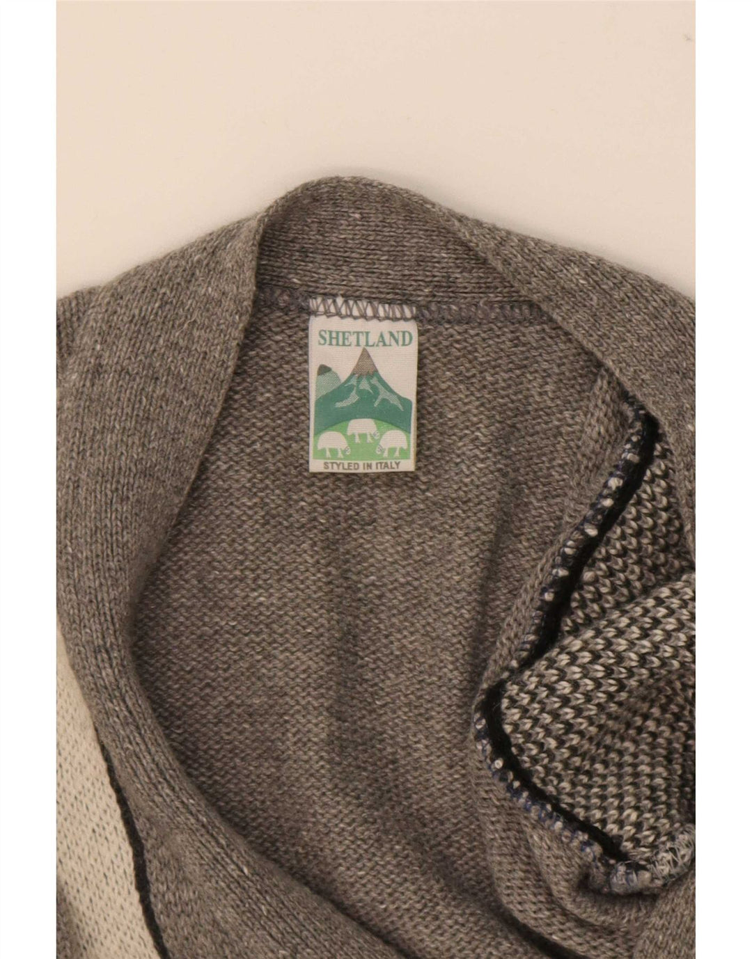 Męski sweter rozpinany Shetland Średni szary, geometryczny wełniany