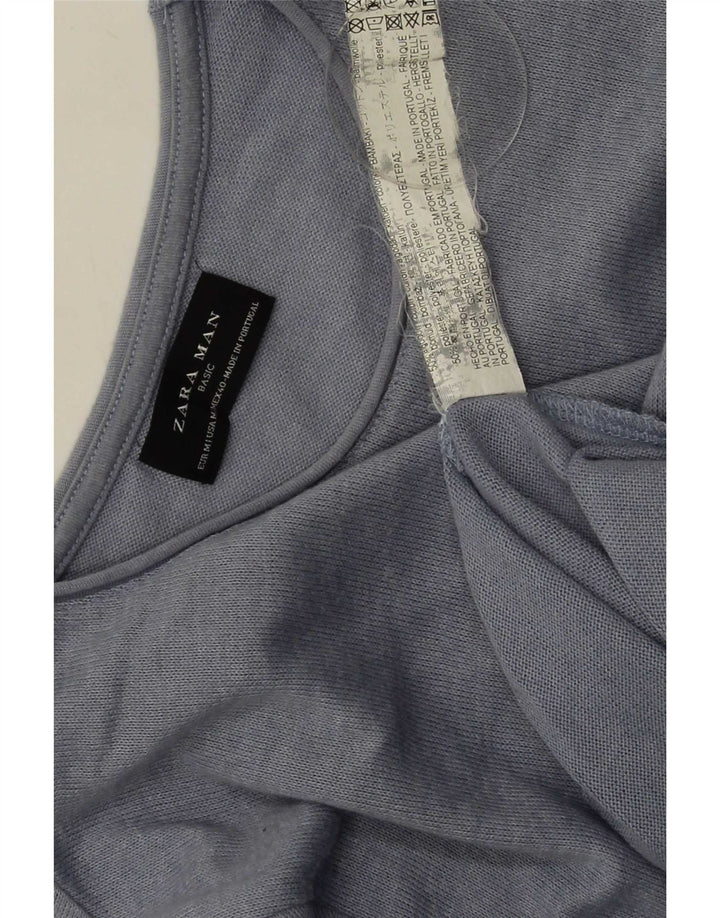Męski sweter z okrągłym dekoltem Zara, średni niebieski, bawełniany