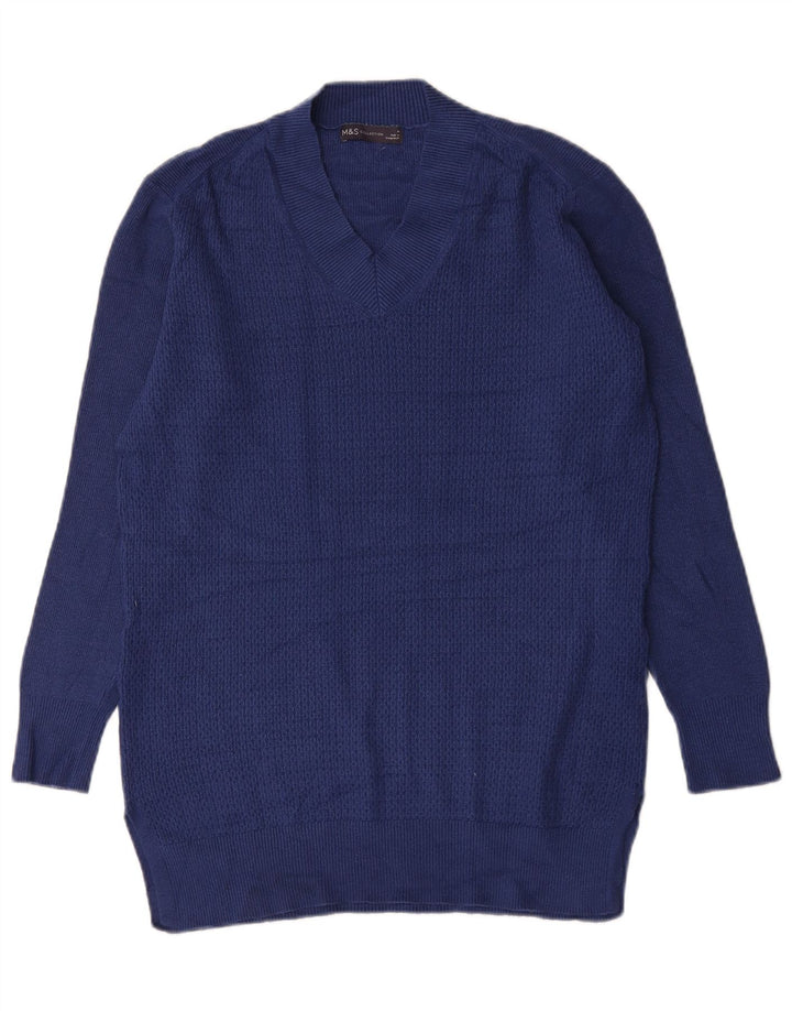 Marks & Spencer Męski sweter z dekoltem w kształcie litery V, średnioniebieska wiskoza