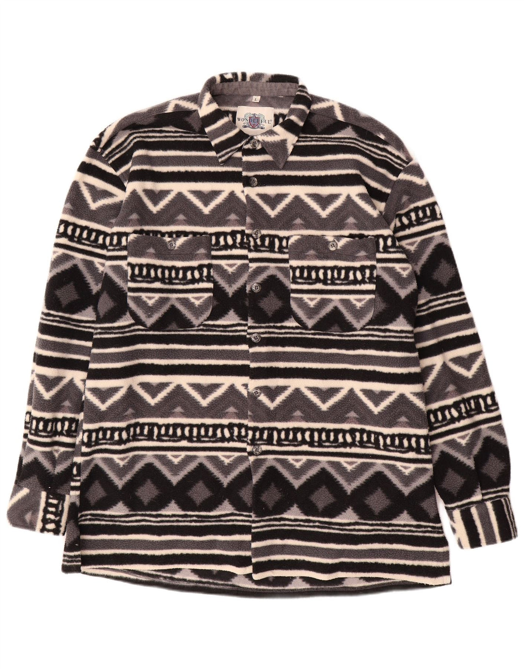 Męska koszula wierzchnia w stylu vintage, polarowa, duża, szara, geometryczna