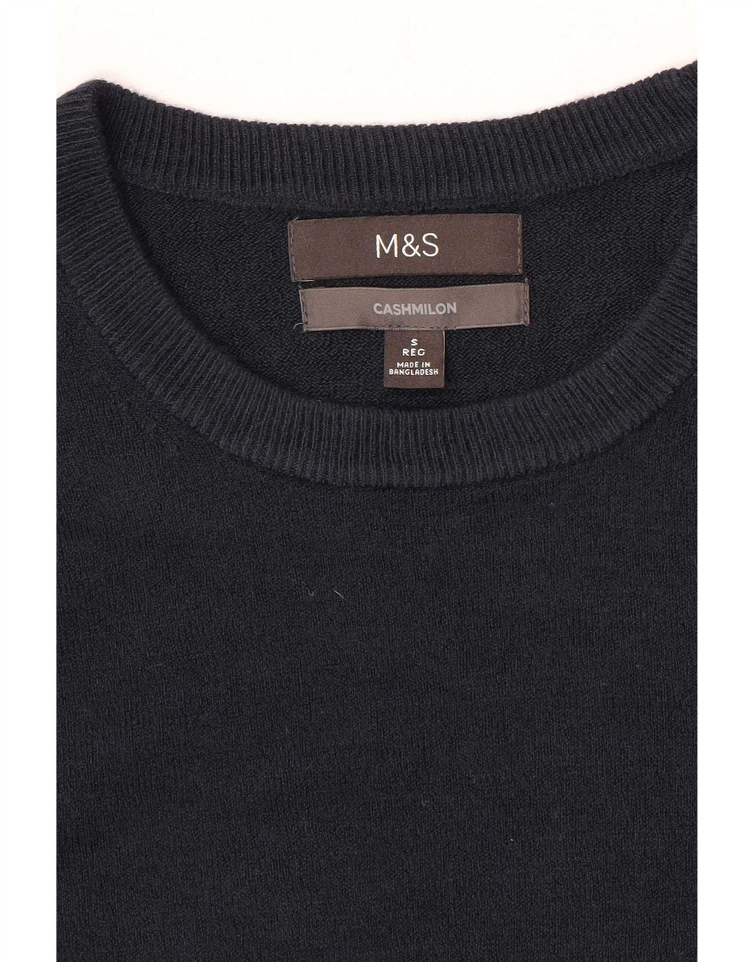 Marks & Spencer Męski sweter z okrągłym dekoltem, mały, granatowy, kaszmirowy