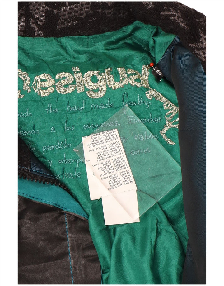 Damska kurtka bomberka Desigual z grafiką EU 46 XL, czarna, patchworkowa, poliestrowa
