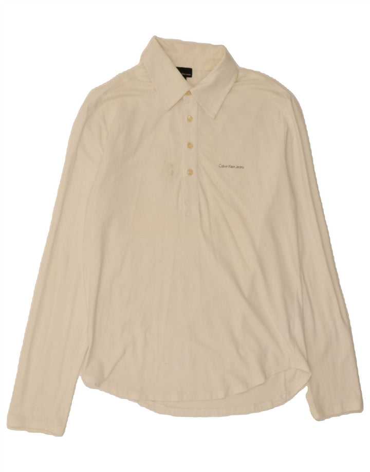 CALVIN KLEIN JEANS Mens Pullover Shirt Medium White Cotton Vintage Calvin Klein Jeans and Second-Hand Calvin Klein Jeans from Messina Hembry 