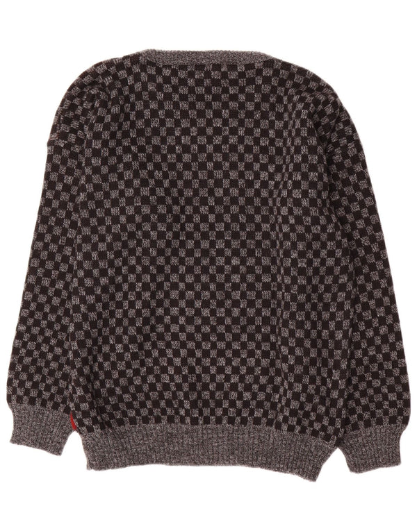 Vintage męski sweter z dekoltem w łódkę, duży, szary, geometryczny akryl