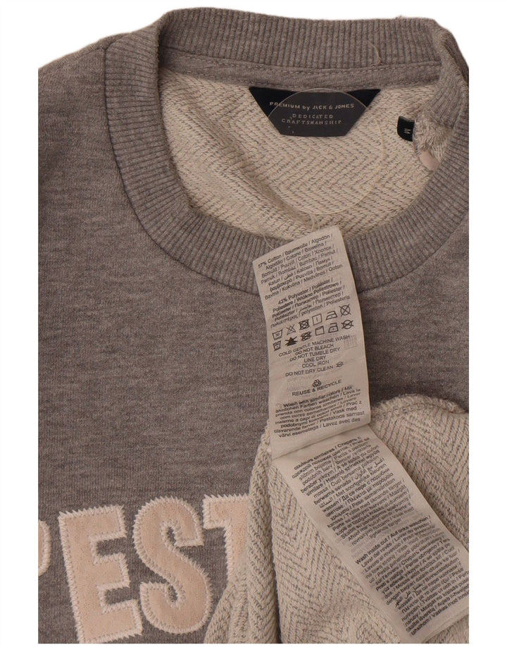 Męski sweter z grafiką Jack & Jones, średnioszary, bawełniany