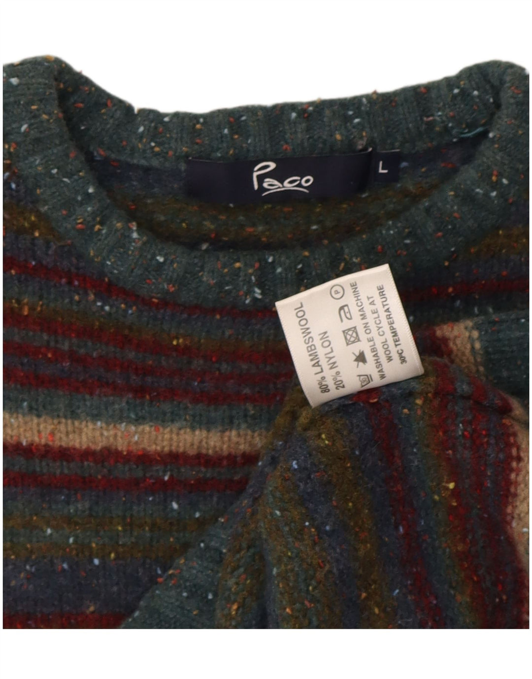 Sweter damski Paco z okrągłym dekoltem UK 16, duży, wielobarwny, wełniany w paski
