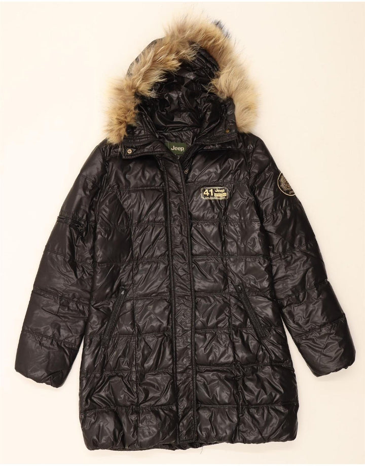 JEEP Womens Hooded Padded Coat UK 12 Medium Black Polyester Vintage Jeep and Second-Hand Jeep from Messina Hembry 