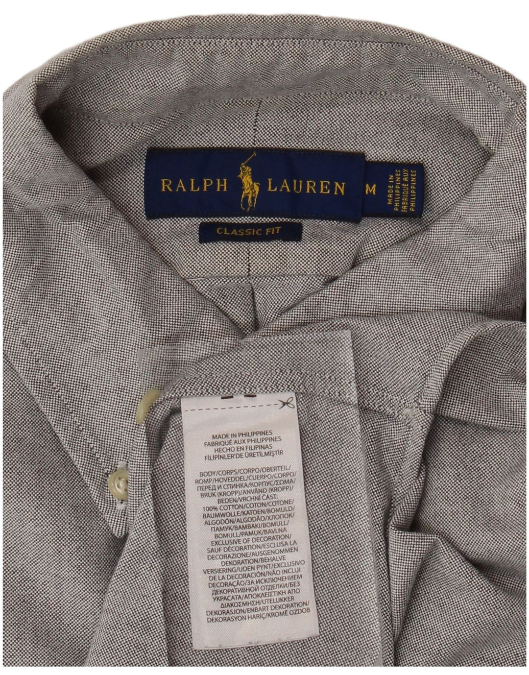 RALPH LAUREN Męska koszula z krótkim rękawem o klasycznym kroju, średnioszara, bawełniana