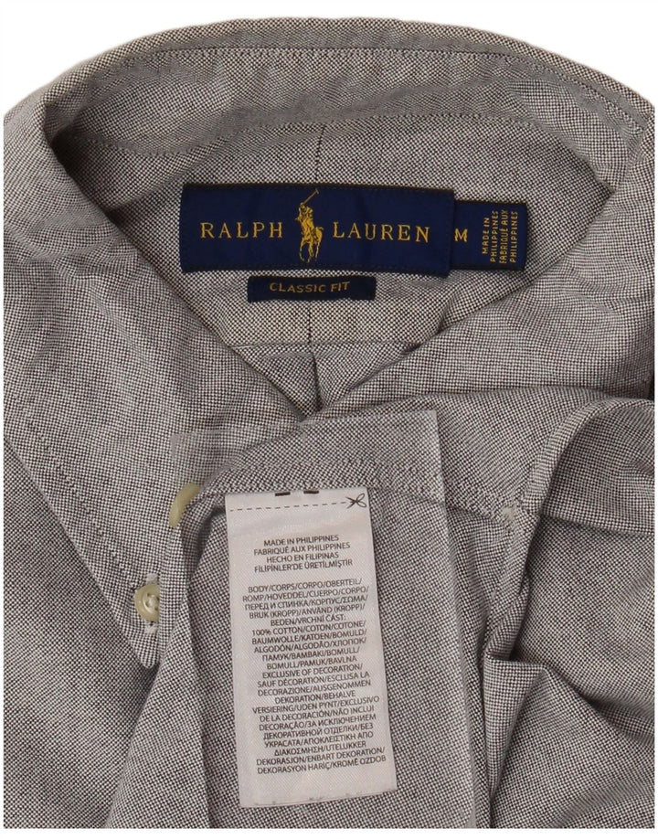 RALPH LAUREN Męska koszula z krótkim rękawem o klasycznym kroju, średnioszara, bawełniana