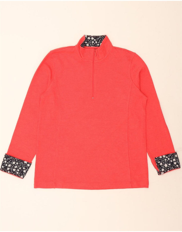 ORVIS Womens Zip Neck Jumper Sweater UK 16 Large Red Cotton Vintage Orvis and Second-Hand Orvis from Messina Hembry 