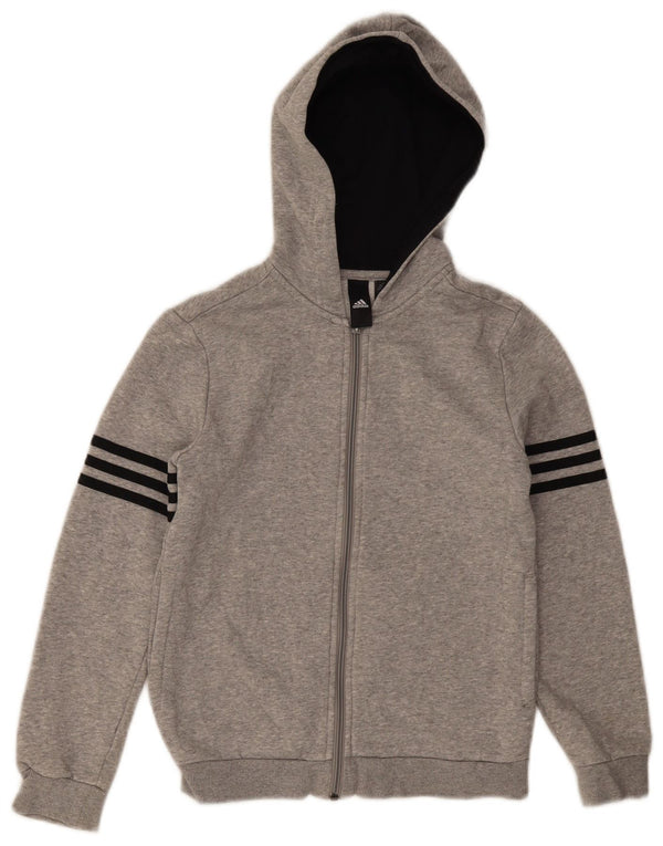 Adidas Boys Graphic Zip Hoodie Sweater 9-10 Years Grey Flecked Cotton