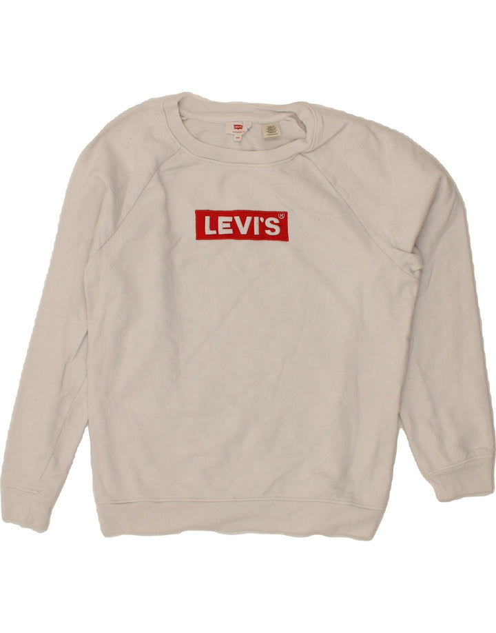 LEVI'S Womens Oversized Graphic Sweatshirt Jumper UK 2 2XS White Cotton Vintage Levi's and Second-Hand Levi's from Messina Hembry 